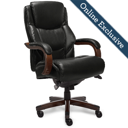 Delano Big & Tall Executive Office Chair, Black with Mahogany Wood