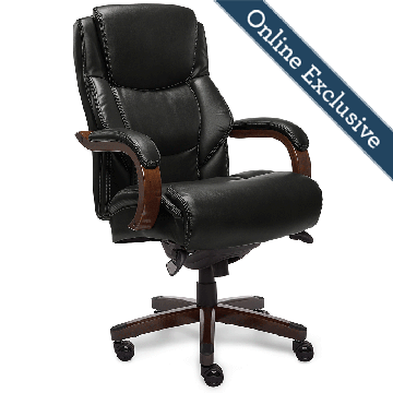 Delano Big & Tall Executive Office Chair, Black with Mahogany Wood