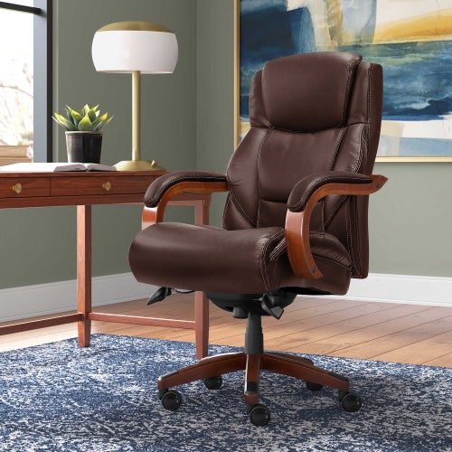 Delano Big & Tall Executive Office Chair, Chestnut Brown with Mahogany Wood