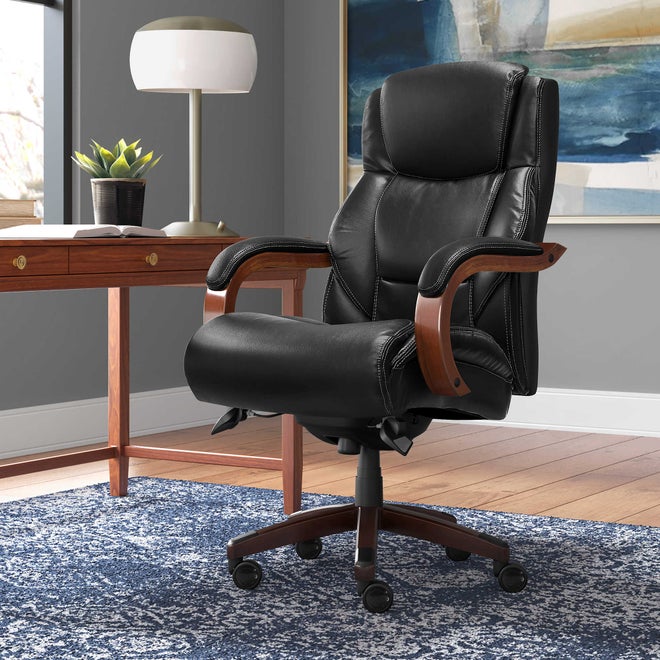 Delano Big & Tall Executive Office Chair, Black with Mahogany Wood