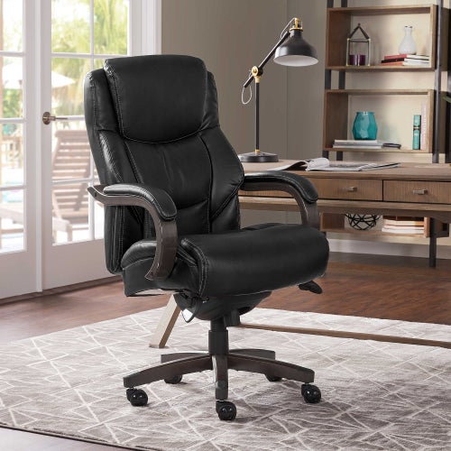 Delano Big & Tall Executive Office Chair, Jet Black with Distressed Wood