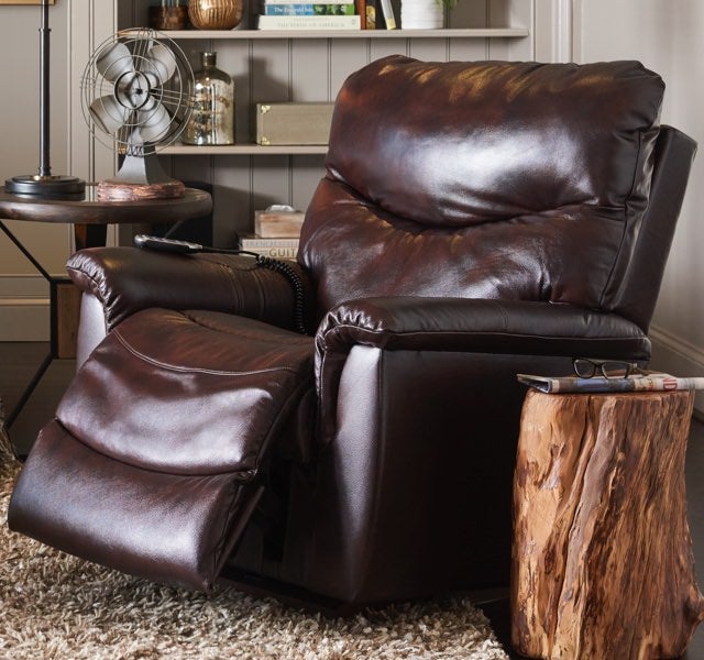 Living room with James Power Rocking Recliner and Power Reclining Sofa